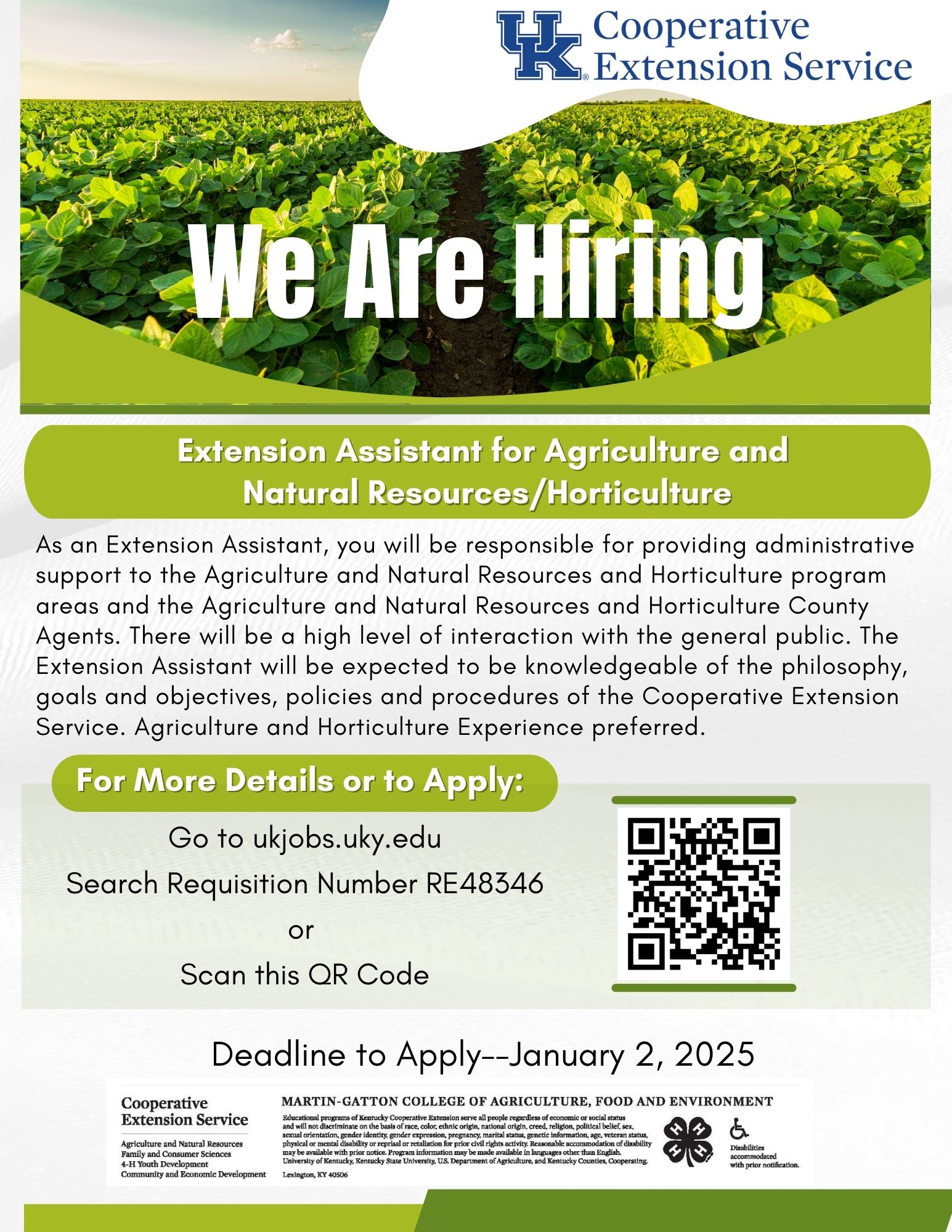 Flyer announcing a job opening for ag/hort