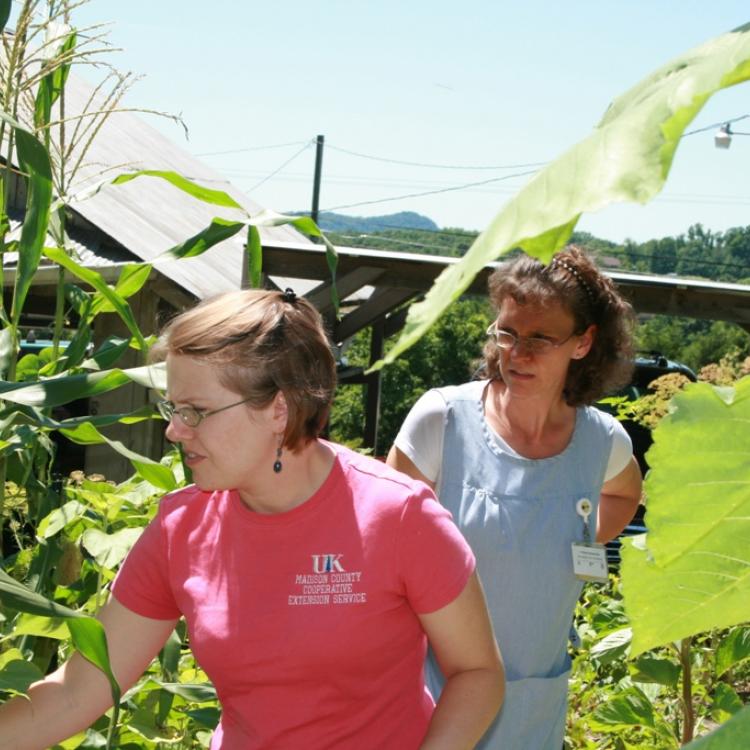  Horticulture agent in field with client